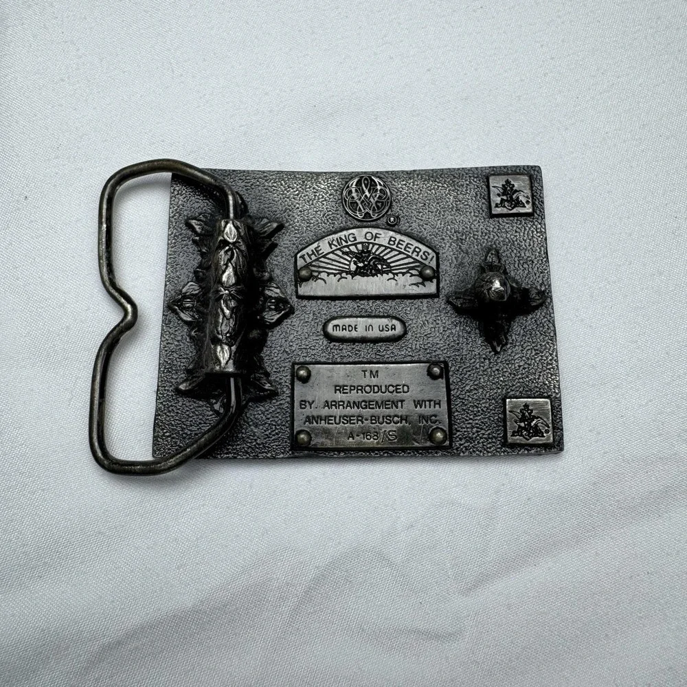 Budweiser King of Beers Belt Buckle Solid Brass A-168 Made In USA Green Emboss‎